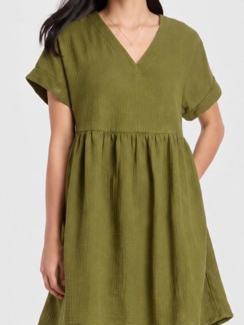 Universal Thread Olive V-Neck Short Sleeve Tunic Dress